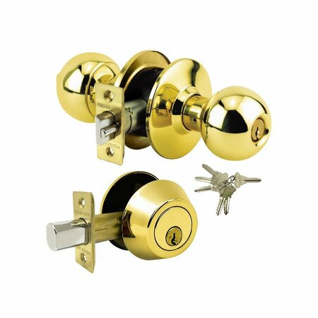 PREMIER LOCK Brass Grade 3 Combo Lock Set with Entry Door Knob and Deadbolt, 6 SC1 Keys GR3ED02C